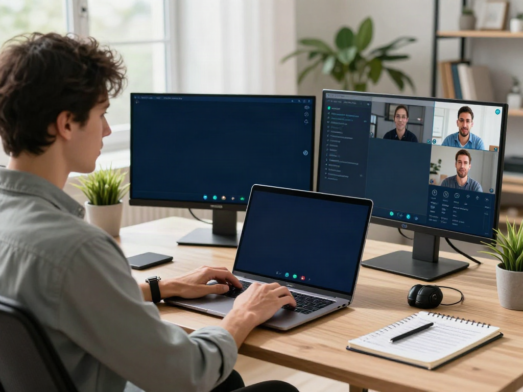 Deepfake protected Online Video Calls in a secure home office during virtual meeting