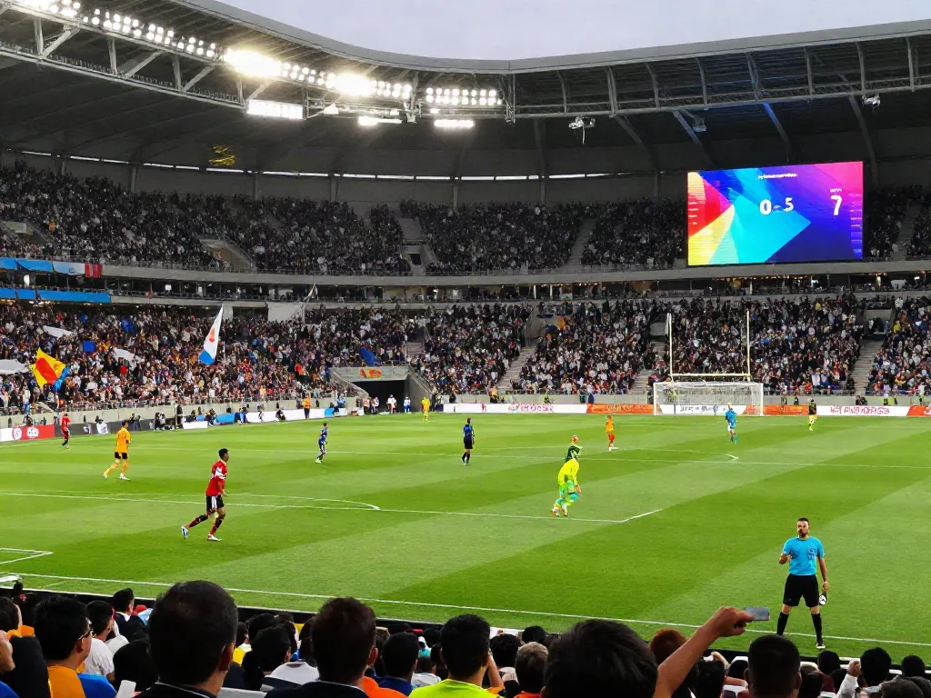 Exciting football match at a packed stadium featuring teams, fans, and dynamic action, highlighting TOP10สนาม.