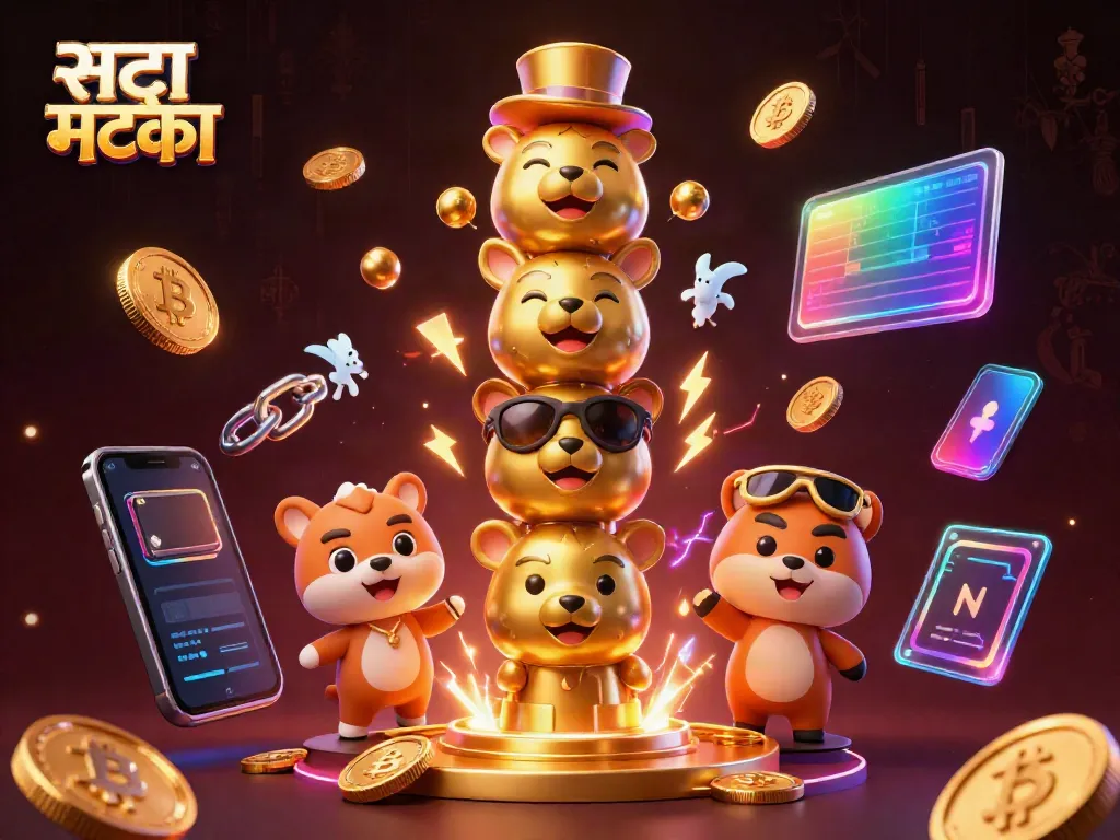 सट्टा मटका खेलने के लिए तैयार 3D टोटेम सहित जुआ का उत्सव दृश्य।