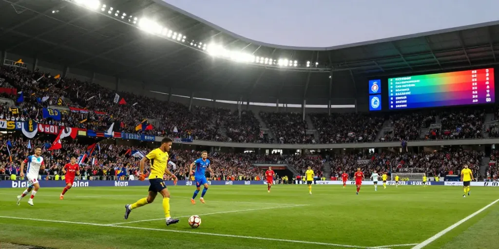Exciting football match showcasing players in action and live score updates, focusing on ผลบอลสด.