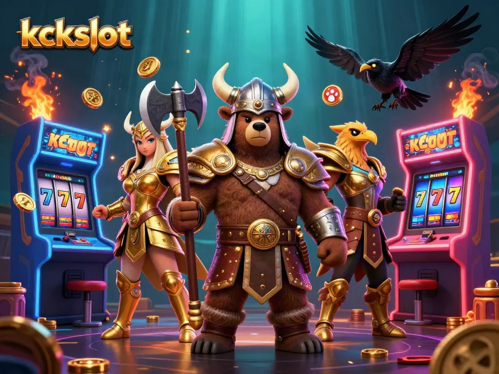 Memainkan slot dengan karakter beruang Viking, elang Valkyrie, dan elemen permainan kckslot yang memukau.