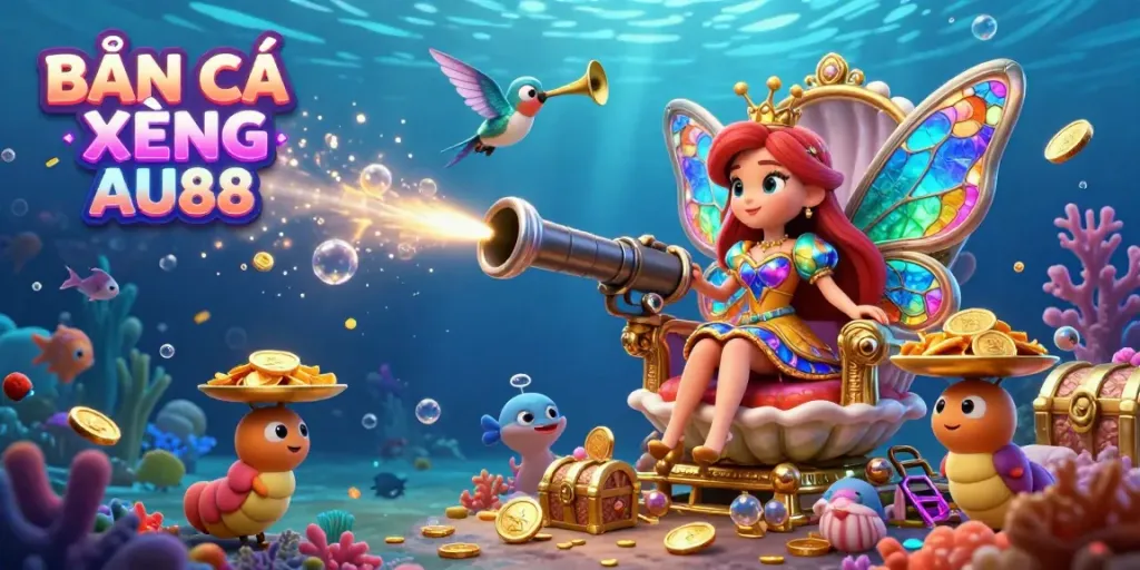 Experience BẮN CÁ XÈNG AU88 with vibrant underwater sea creatures in an engaging fish shooting game.