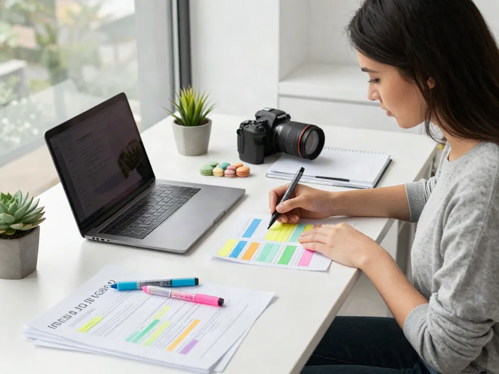 Highlighter manufacturer in a colorful office workspace with creative tools and vibrant highlighter pens.