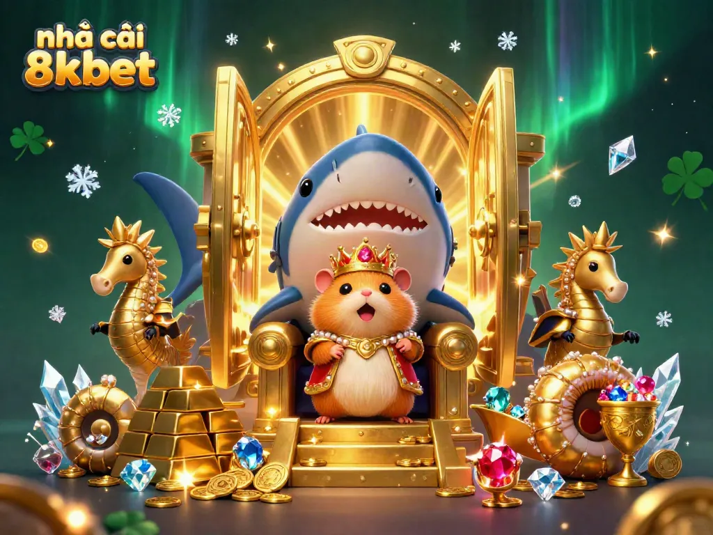 Engaging 3D casino illustration showcasing the captivating world of nhà cái 8xbet with treasure and whimsical characters.