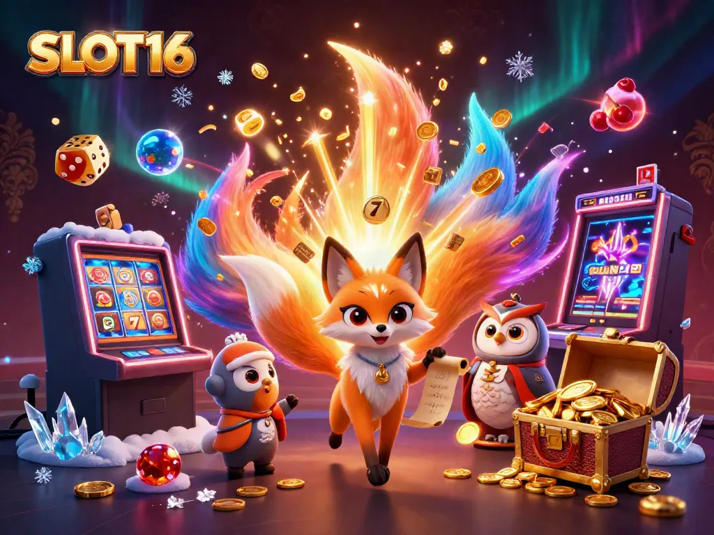 Experience vibrant gameplay at SLOT16 with a dazzling 3D slot scene bursting with colors and enchanting characters.