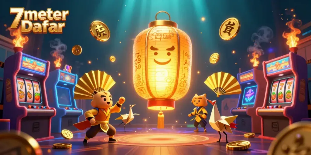 Play exciting games with 7meter Daftar at a vibrant online casino filled with golden elements.