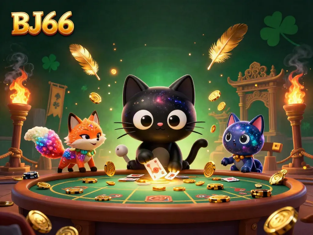 Engage in thrilling gameplay at BJ66, featuring cosmic characters and dynamic casino elements.
