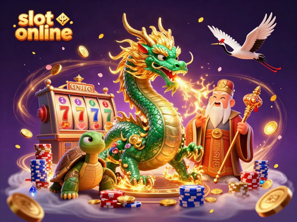 Experience thrilling slot online adventure with a jade dragon and lucky symbols in vibrant 3D artwork.