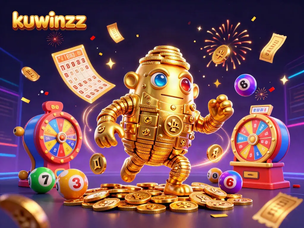 Experience thrilling gameplay with kuwinzz in a captivating casino-inspired scene featuring a golden golem.